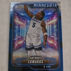 Anthony Edwards Minnesota Basketball Card - Blue Refractor Topps 2025 Chrome